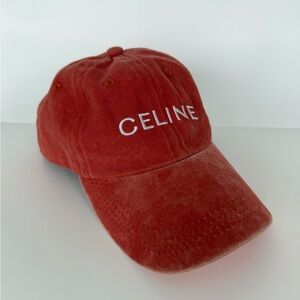 Celine Vintage-Style Washed Red Logo Cap